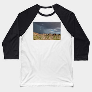 Lightning strike and basalt pinnacles, Arizona, USA (C035/4327) Baseball T-Shirt